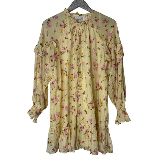 & Other Stories Relaxed Frill Voluminous Dress Yellow & Pink Floral - Picture 1 of 8
